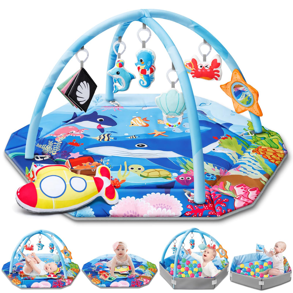 Jyusmile ocean-theme baby gym play mat with bright colors for visual and cognitive exploration