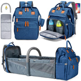 KABAQOO diaper bag backpack blue front view with roomy main compartment for essentials.