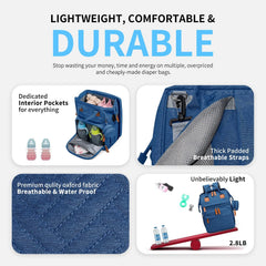 Stroller straps on KABAQOO blue bag enable hands-free trips.
