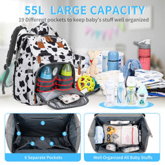 KABAQOO large-capacity diaper bag showing 19 pockets and organized storage