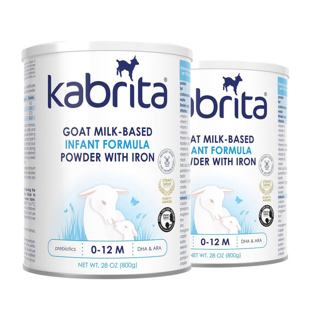 Kabrita goat milk formula tin 2-pack for easy stocking and feeding.