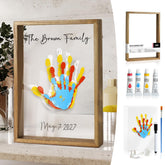 Kaciola Family Handprint Frame Kit setup with frame, paints, and sheets for memories