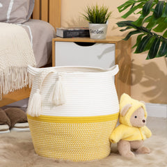 KAKAMAY cotton rope hamper folded, ready for easy storage and quick setup