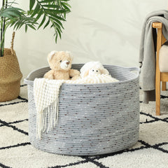 KAKAMAY grey dotted blanket basket for stylish storage.