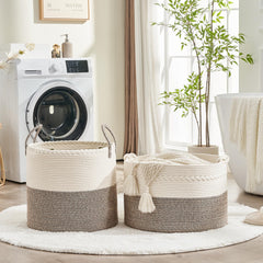 KAKAMAY cotton rope material detail highlights soft, kid-friendly storage option and quality weave.