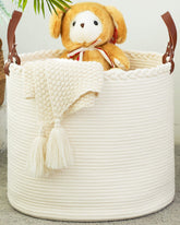 KAKAMAY large blanket basket front view shows durable cotton rope and versatile storage