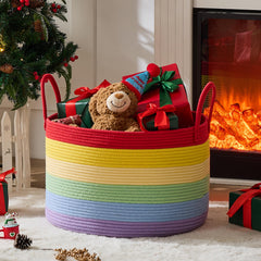KAKAMAY large blanket basket in a living room showing cozy blanket storage.