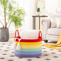 KAKAMAY large blanket basket used for toy and blanket storage in nursery.
