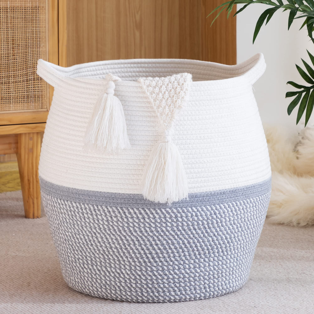 KAKAMAY woven basket storage blankets grey for tidy living room organization.