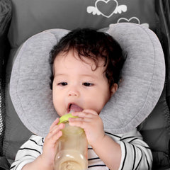 KAKIBLIN baby support pillow with stroller use demonstrates travel-ready neck support