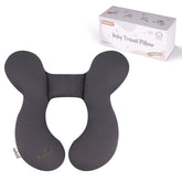 KAKIBLIN Baby Travel Pillow closeup of soft gray fabric for gentle baby comfort.