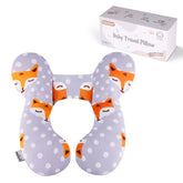 KAKIBLIN Baby Travel Pillow front view with gray fox design for head support.