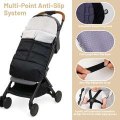 KAKIBLIN footmuff two-way-zipper enables easy temperature control.