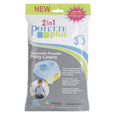 Kalencom Potette Plus liners packaging close-up highlighting odor-absorbent design for travel