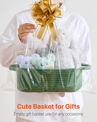 KALLAX small woven basket stacked with towels for bathroom organization.