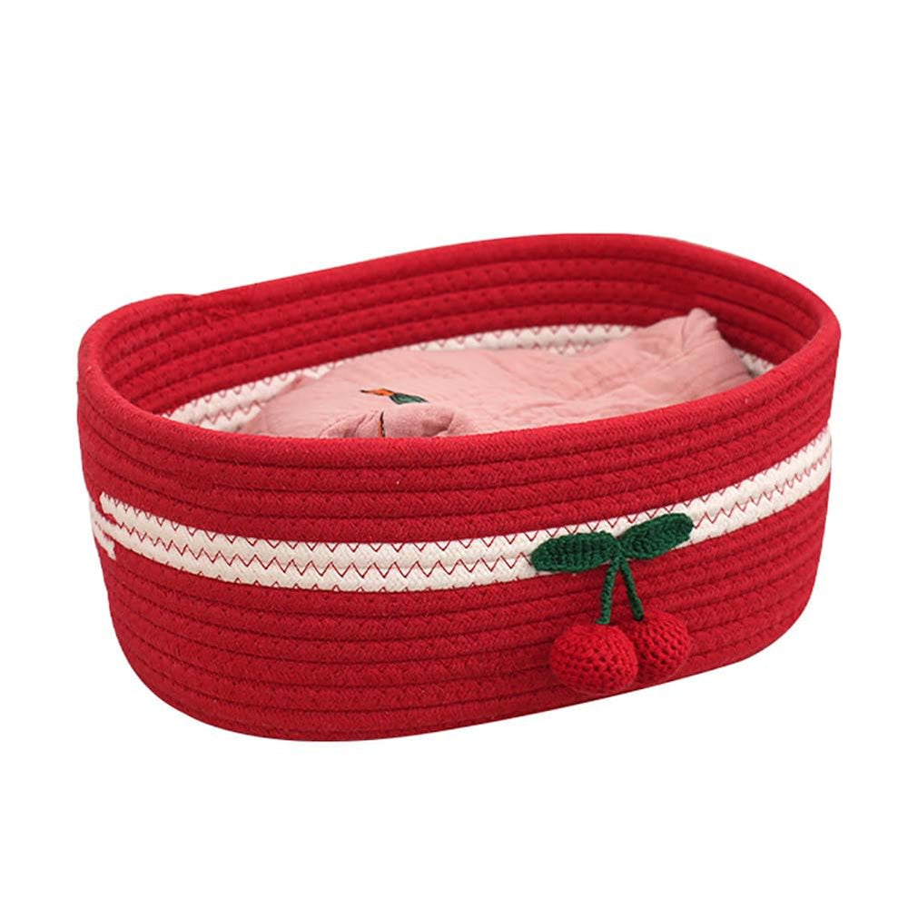 Kamuavni rectangle storage basket in red cotton rope for stylish shelf organization.