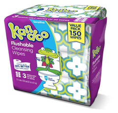 Kandoo Sensitive Flushable Wipes 3-pack packaging highlights portability and value.