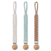 Kapihouse Pacifier Clip close-up with wooden clip and secure hold.