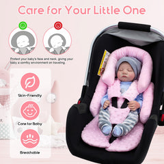Kaseeous infant seat insert double-sided material showcases plush velvet and 3D bubbles for comfort.