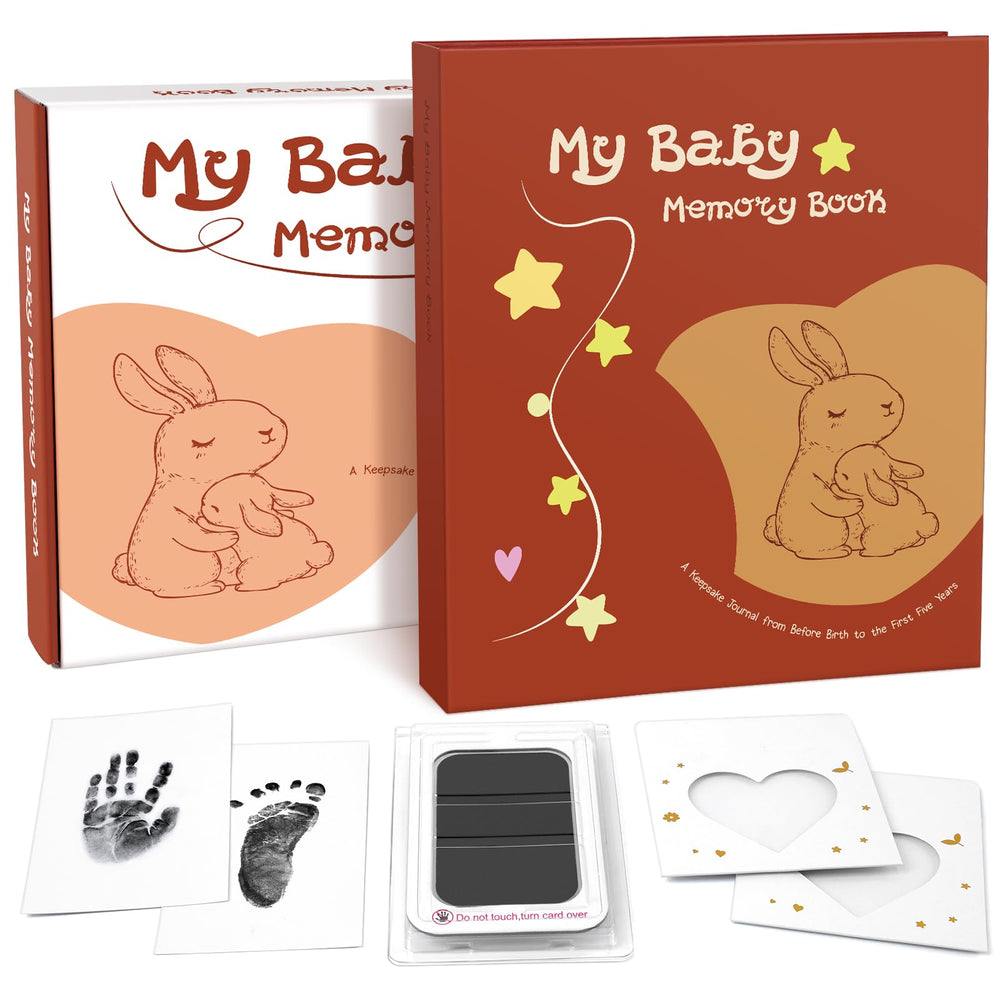 KASFALCI Baby Memory Book front cover shows bunny illustration for a timeless keepsake.