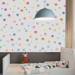 Kasubeso pastel polka dots wall decals create a calm classroom atmosphere.