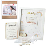 Kate Aspen Boho Rainbow guestbook front with Oh Baby gold foil keepsake