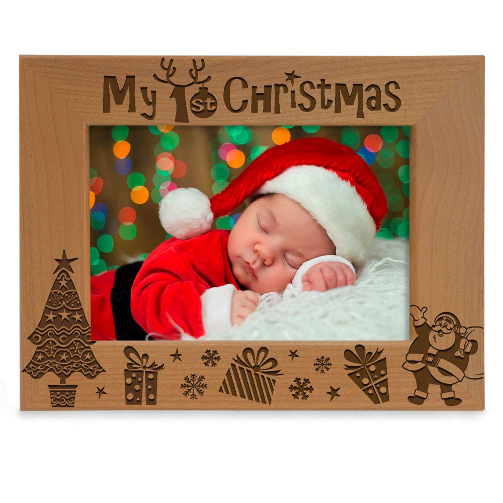 KATE POSH My 1st Christmas frame natural wood front view highlights heirloom-quality display