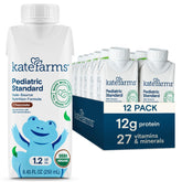 Kate Farms Organic Pediatric 1.2 chocolate carton front with kid-friendly flavor and plant-based nutrition.