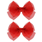 KCHIES 4in red mesh hair bow clip—front view for effortless daily styling.