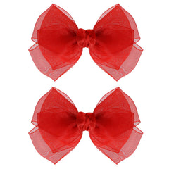 KCHIES 4in red mesh hair bow clip—front view for effortless daily styling.