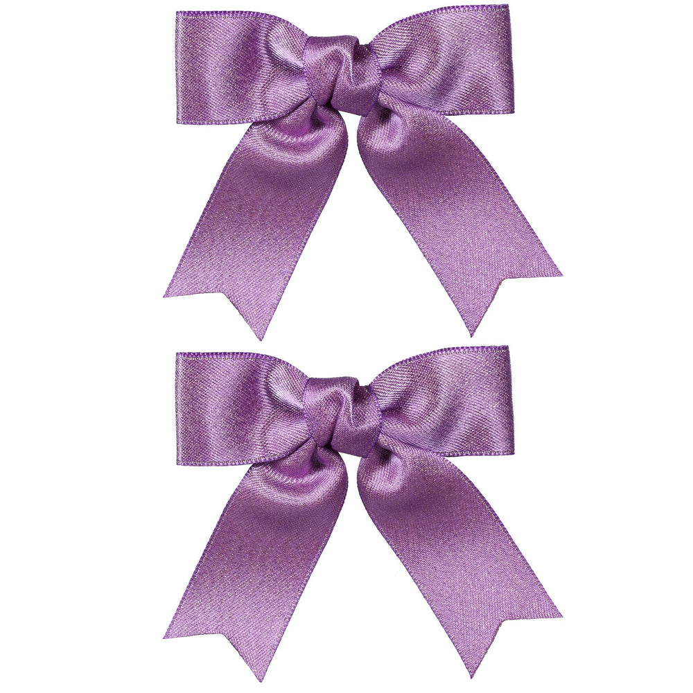 KCHIES purple glitter satin bow clip, front view, adds sparkle to daily outfits