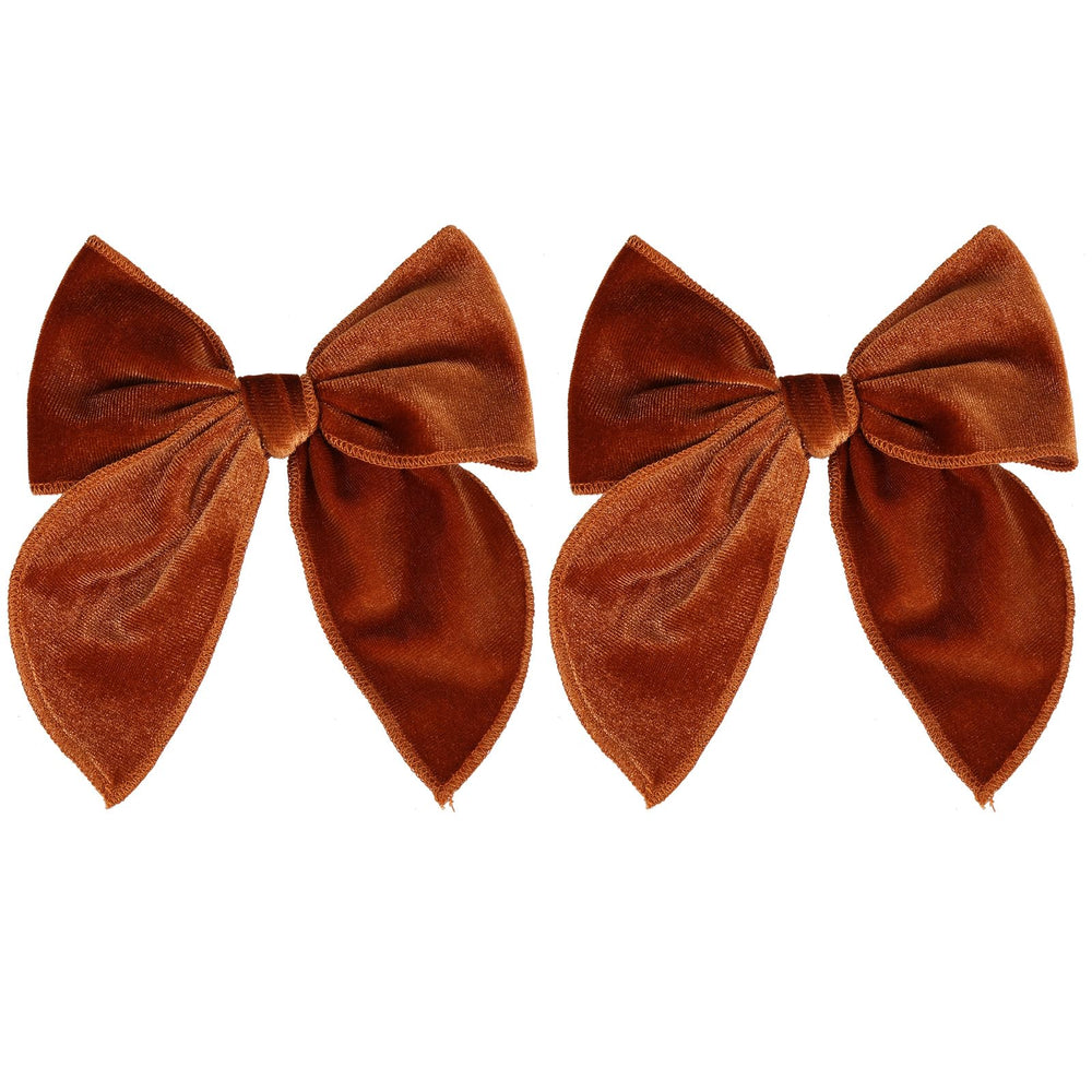 KCHIES velvet fable bow orange closeup shows plush texture for elegant everyday wear