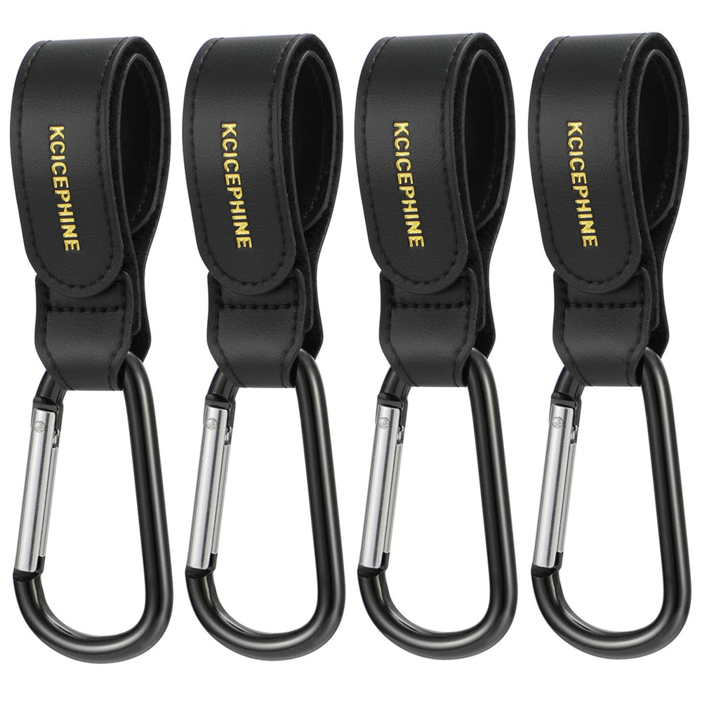 Kcicephine 4pack stroller hooks in black attach securely to handles for multiple bags.