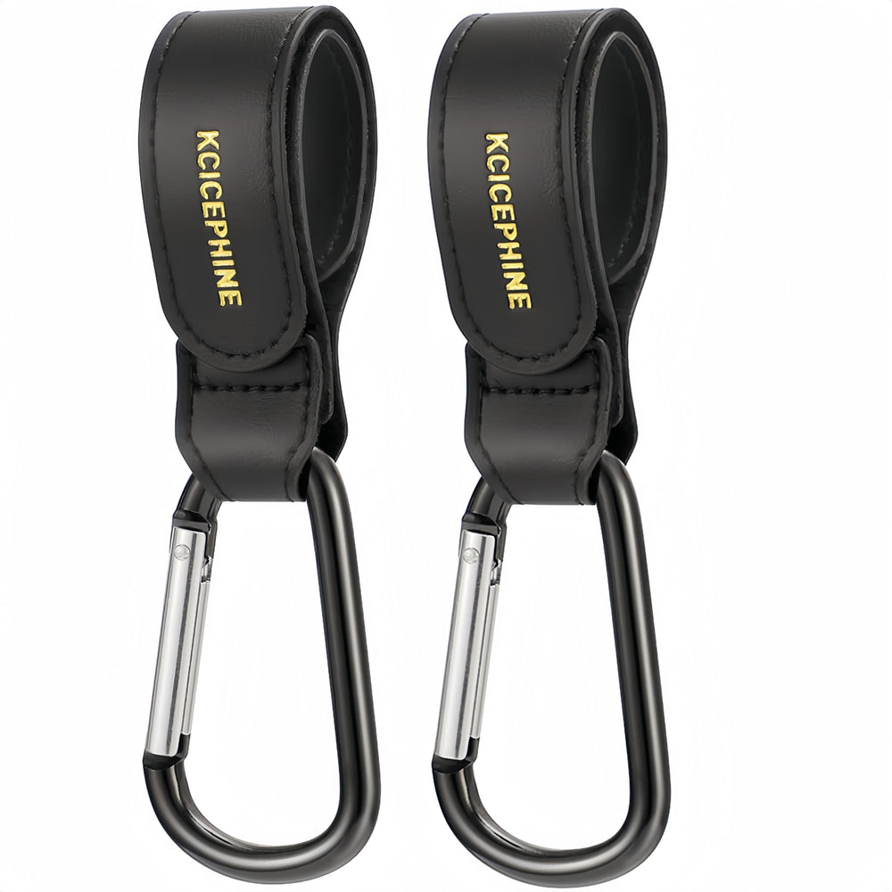 Kcicephine stroller hooks with a durable-aluminum-carabiner clip for secure bag support.