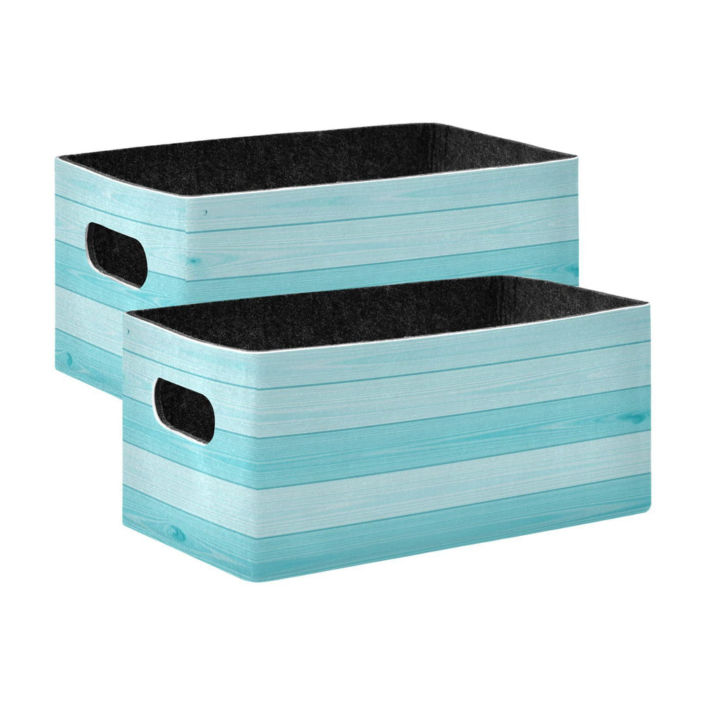 Kcldeci teal storage bin folded for compact closet organization and space savings.