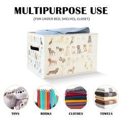 KDHTY dog toy bin close-up highlights soft non-woven lining for gentle storage.