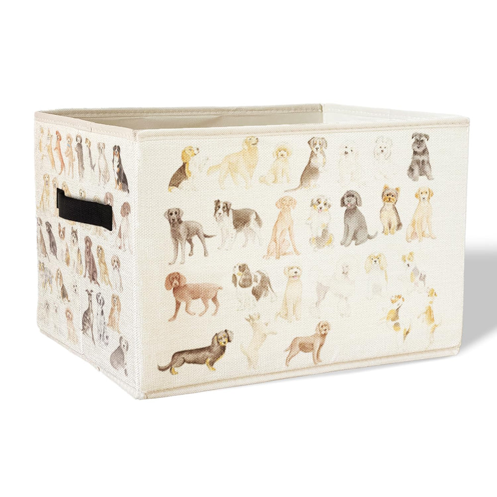 KDHTY rectangular dog basket front view highlights durable cotton-linen exterior for daily toy storage.