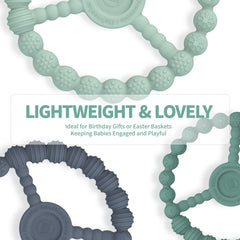 KDTOMOY freezer-ready teether demonstrating cooling relief for gums.