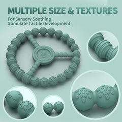 KDTOMOY teether textured-beads closeup emphasizing multi-texture surfaces.