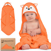 KeaBabies hooded towel fox design keeps baby warm after bath.