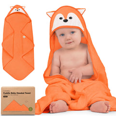 KeaBabies hooded towel fox design keeps baby warm after bath.