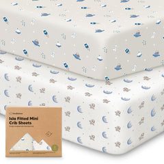 KeaBabies pack-n-play-sheets-2pack-cosmo-set demonstrates versatile, cozy bedding for travel.