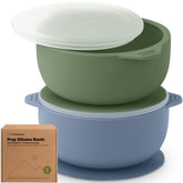 KeaBabies 2-pack baby bowls with suction lids demonstrate spill-safe mealtime for toddlers.