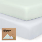 KeaBabies 2-pack crib sheets pack view with neutral Cove prints for nursery styling.