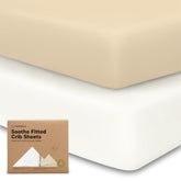 KeaBabies 2-pack crib sheets pack-shot in neutral khaki for versatile nursery use.