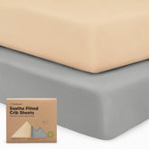 KeaBabies 2-pack crib sheets laid out on a standard crib mattress for safe, soft sleep.