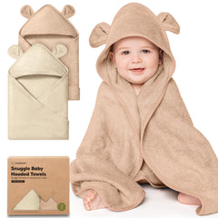 KeaBabies 2-pack hooded towels almond petite, plush and gentle for newborn skin