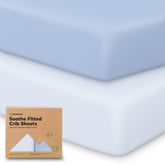 KeaBabies 2-pack organic crib sheets in blue flax pack—soft, breathable sleep for baby.