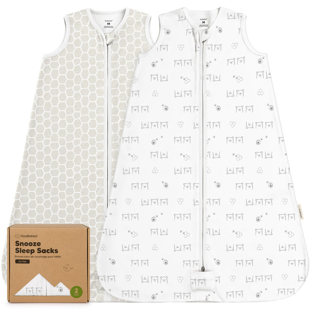 KeaBabies 2-pack sleep sacks laid flat for easy prep and quick sleep transitions.