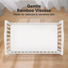 KeaBabies 52x28 crib sheet laid flat highlights bamboo viscose breathability for baby comfort
